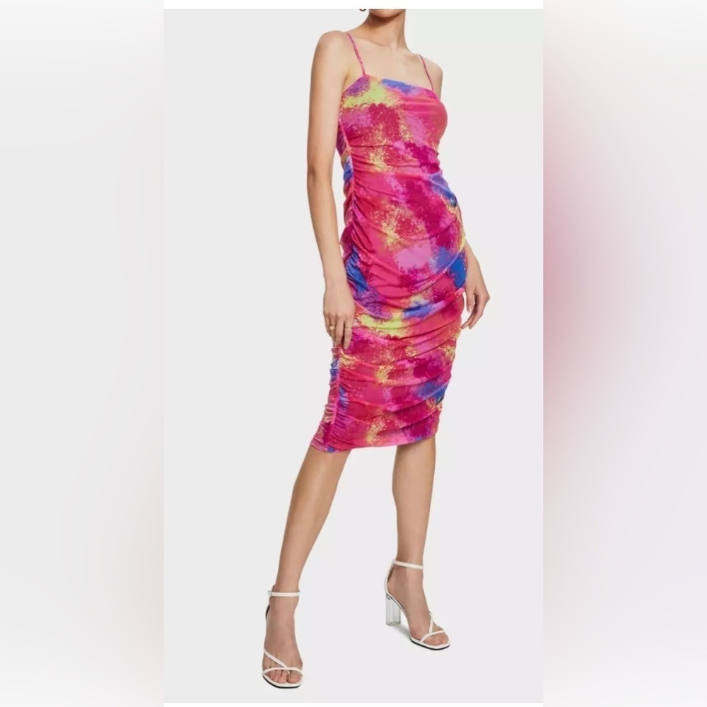 Bar III Women's Wave Printed Ruched Shift Dress, Multi, Size S
